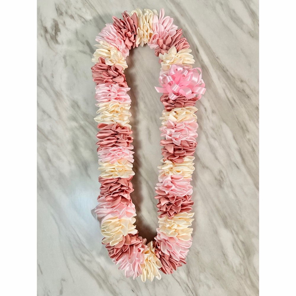 New Handmade Pink and White Silk Petal Flower Lei